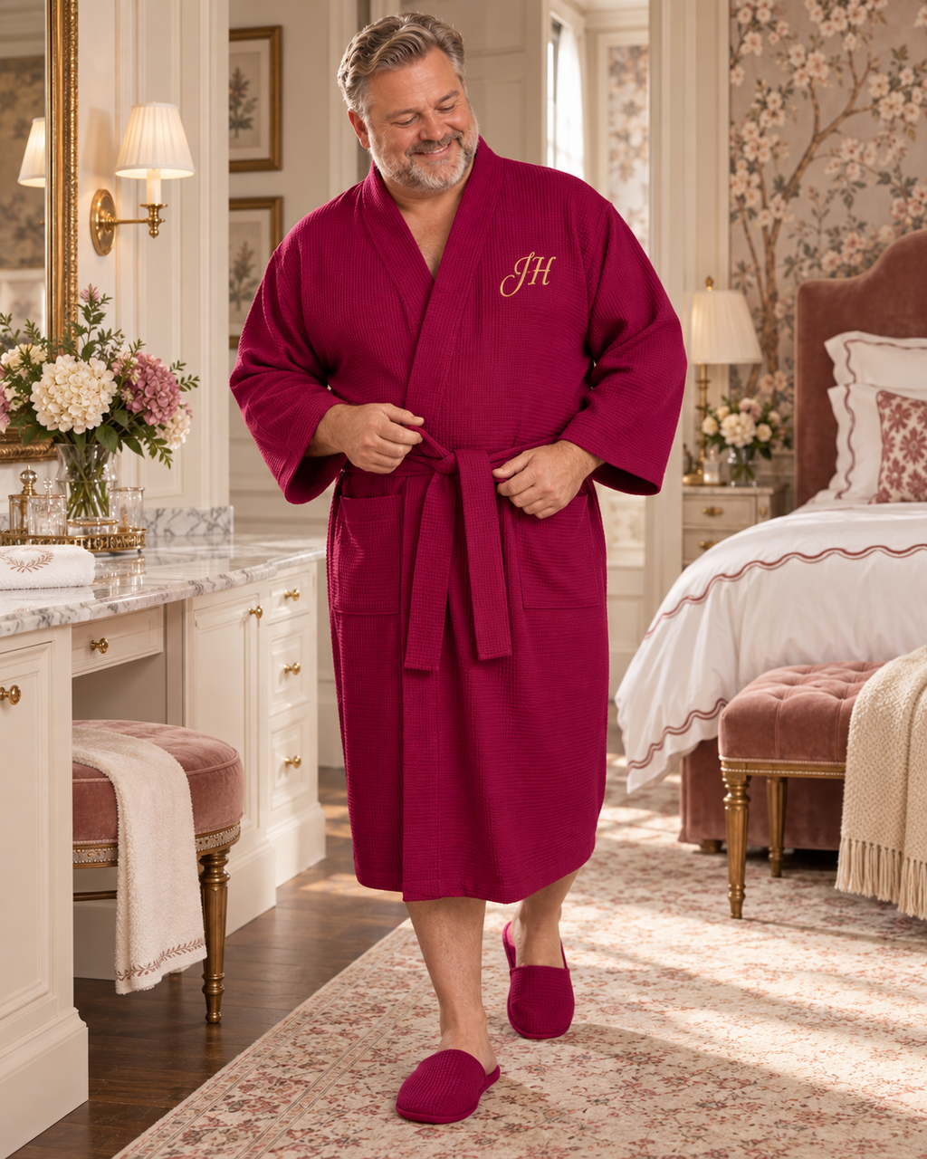 Waffle Spa Bathrobe for Men -  Absorbent, Lightweight