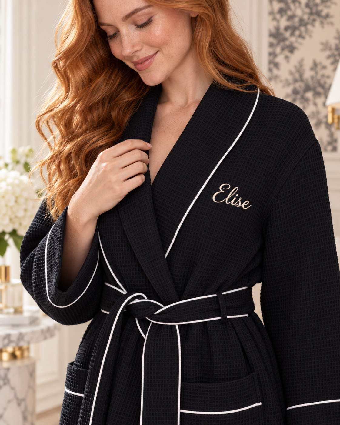 Women’s Waffle Piping Bathrobe – Lightweight Spa-Style Comfort