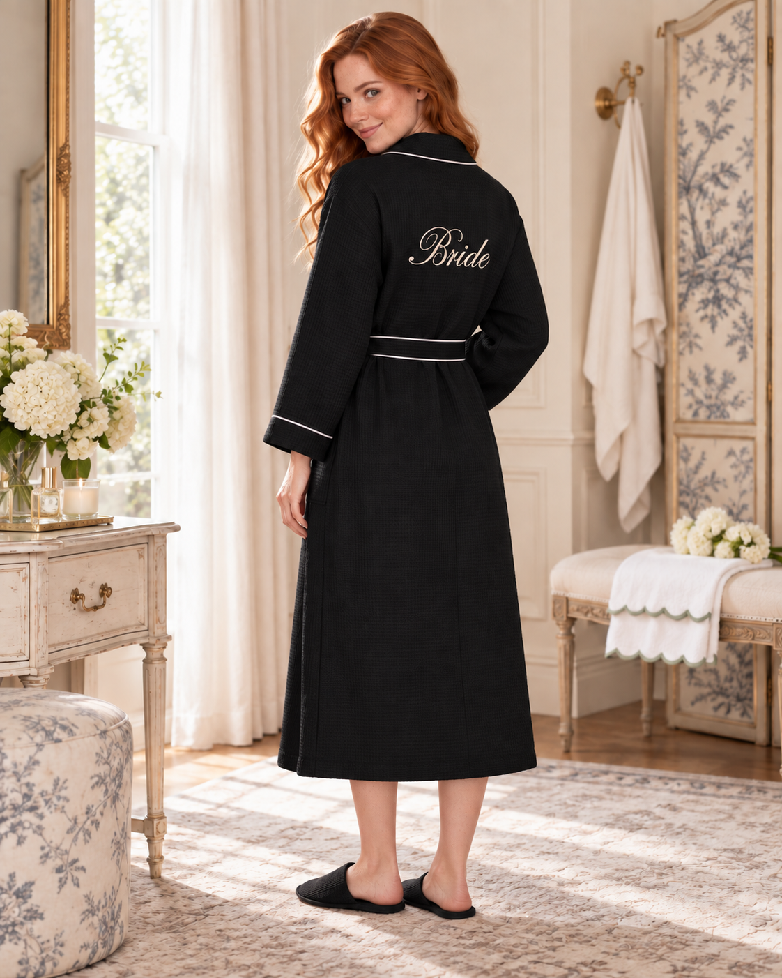 Women’s Waffle Piping Bathrobe – Lightweight Spa-Style Comfort