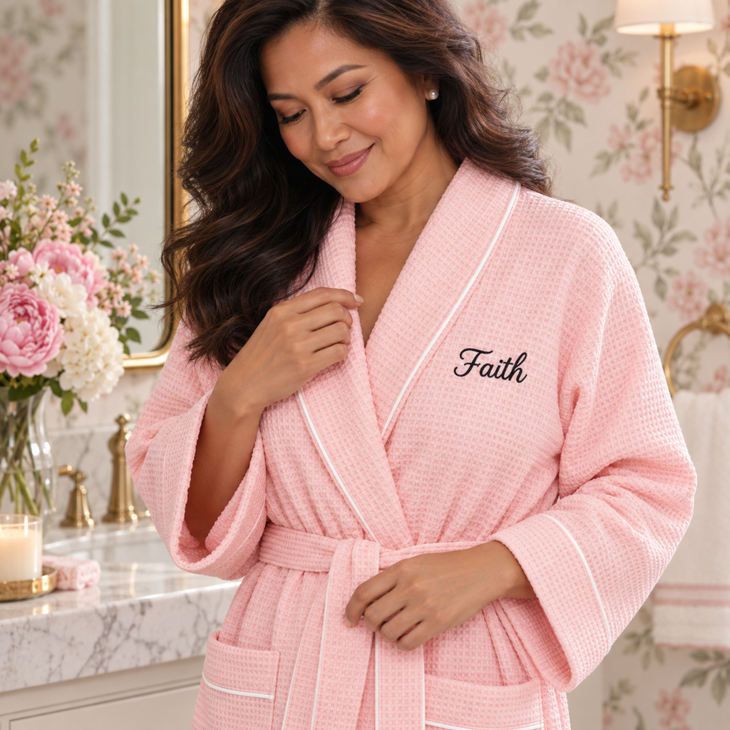 Women’s Waffle Piping Bathrobe – Lightweight Spa-Style Comfort