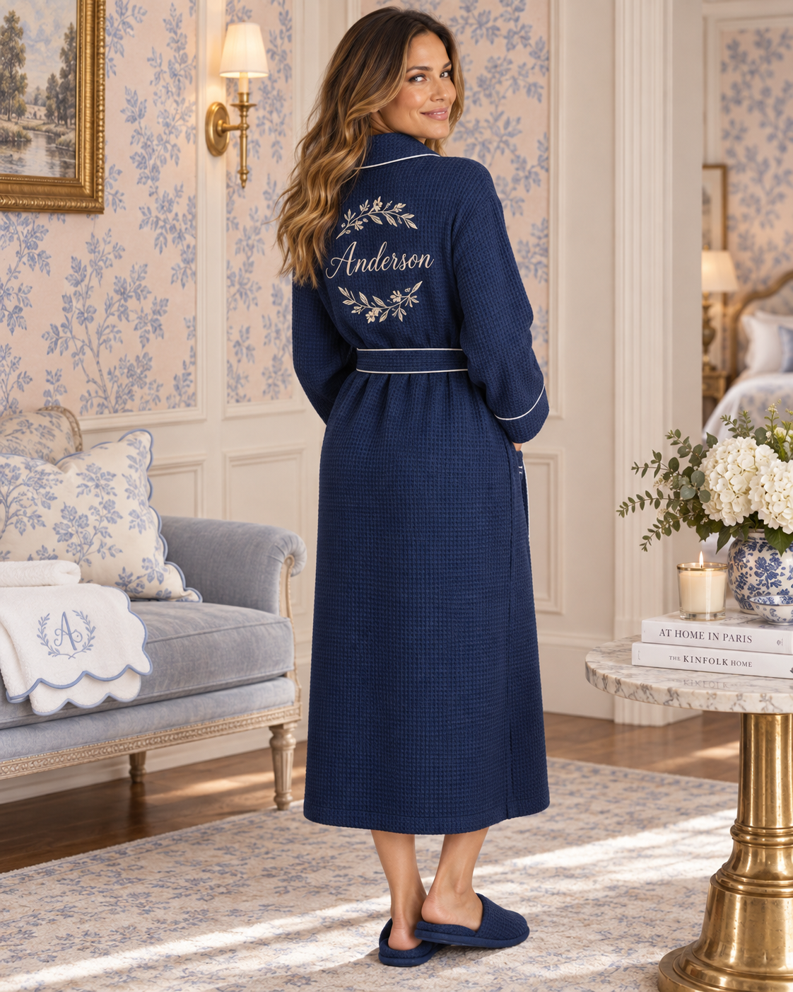Women’s Waffle Piping Bathrobe – Lightweight Spa-Style Comfort