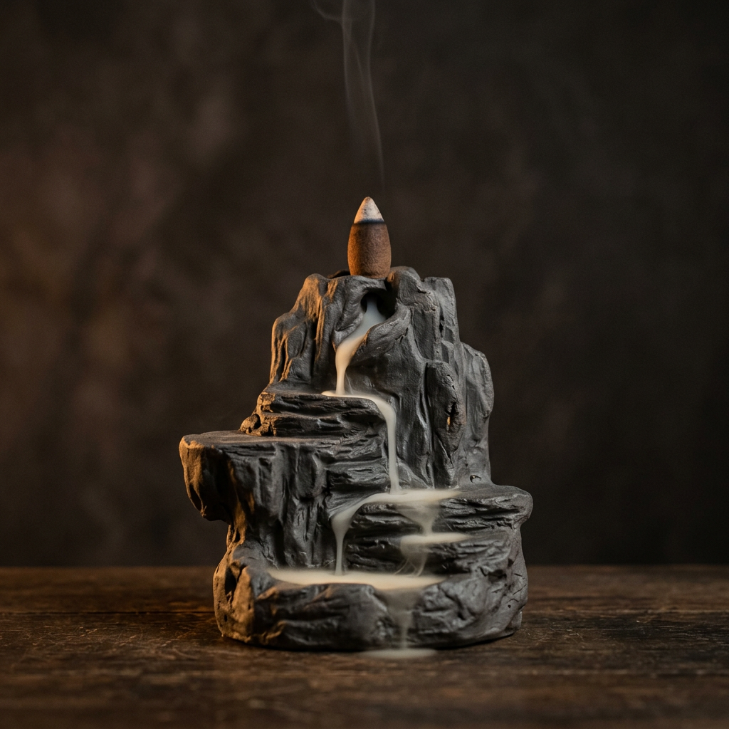 Slate cliff backflow incense burner with smoke cascade