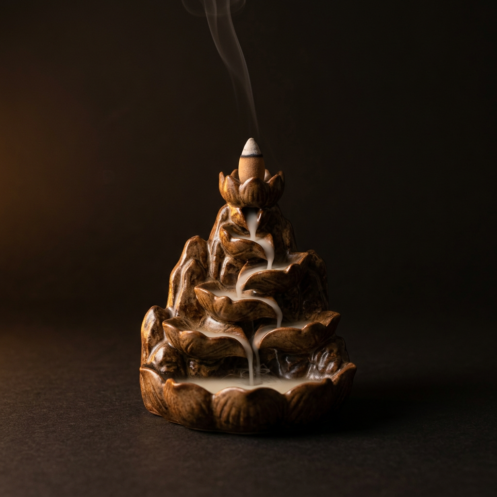 Tiered lotus mountain backflow incense burner