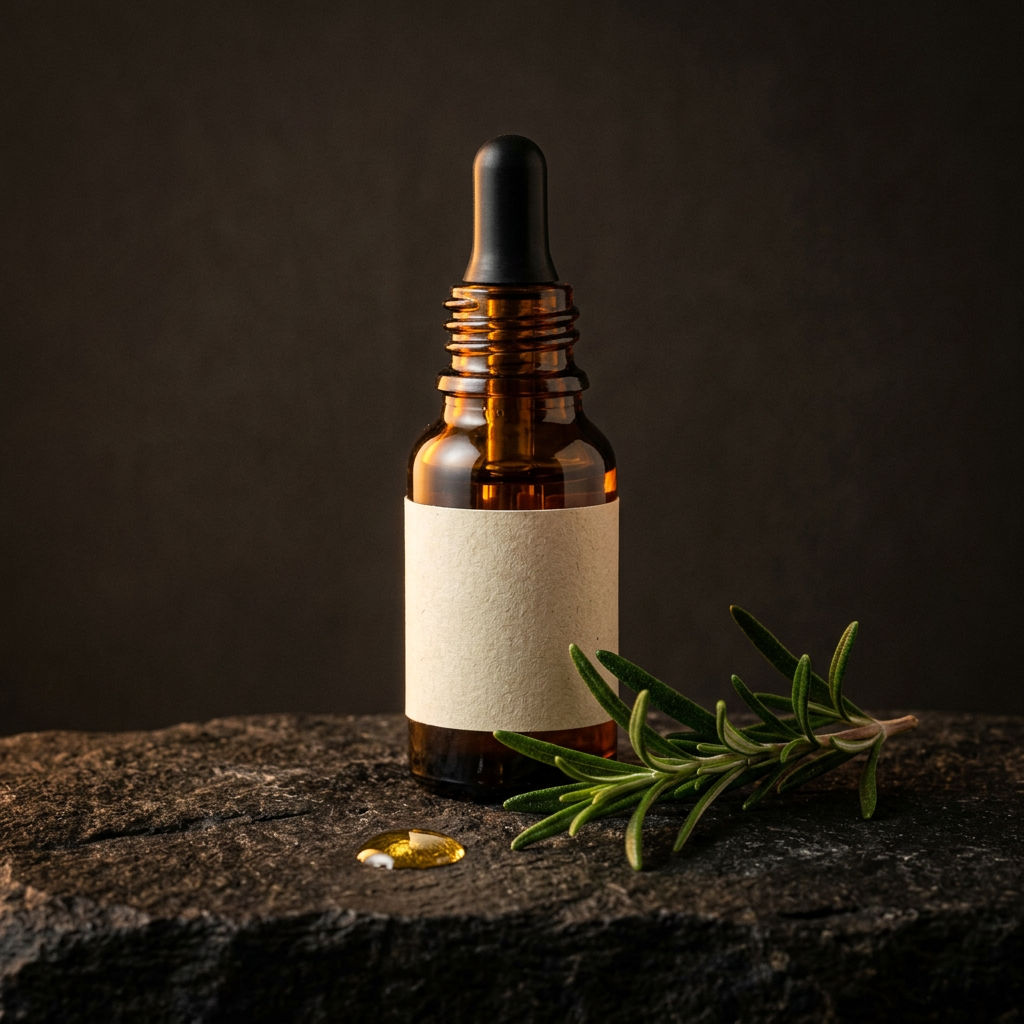 Rosemary mint scalp oil in amber dropper bottle